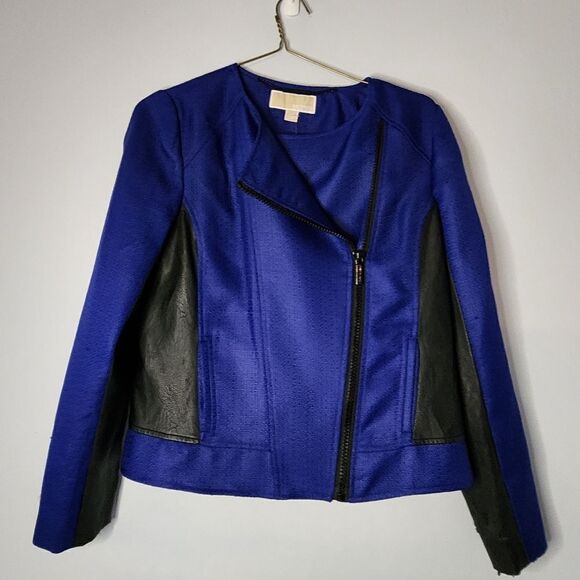 MICHAEL Michael Kors NEW AZURITE Moto Faux Leather Zip Jacket 4 See Photo 4 Wear - Picture 1 of 10